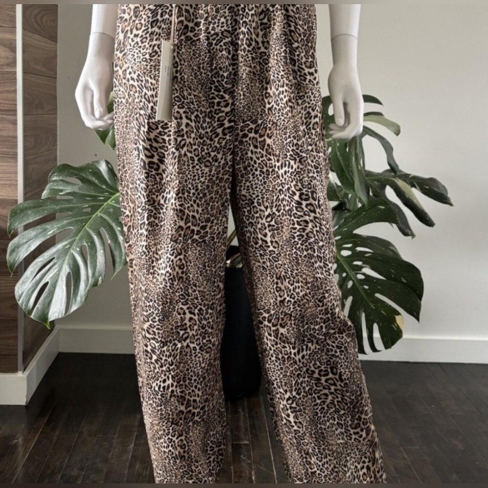 NWT Ronny Kobo Women's Micah Pants Leopard Medium Wide Leg Medium 29"W - Picture 5 of 13